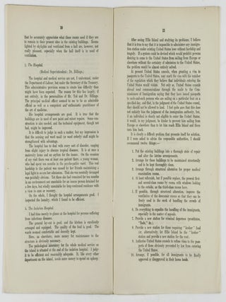 Despatch from H.M. Ambassador at Washington Reporting on Conditions at Ellis Island Immigration Station. Presented to Parliament by Command of His Majesty