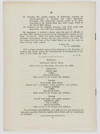 Despatch from H.M. Ambassador at Washington Reporting on Conditions at Ellis Island Immigration Station. Presented to Parliament by Command of His Majesty
