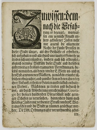 Item #51727 Zuwissen: demnach die Erfahrung es bezeuget... (To know: thus experience attests...)....