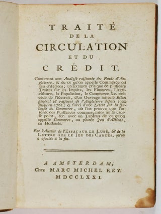 Item #53117 Traité de la Circulation du Crédit (A Treatise on the Circulation of Credit) ["ONE...