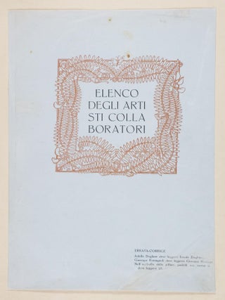 CONGEDO. Kilografie-Acqueforti- Acquarelli-Tricromie-Litografie-Pitture A Olio-Ex-Libris-Elemeti Decorativi-Bianco E Nero-Partecipazioni, ecc. [110 ORIGINAL WOODCUTS & 180 ORIGINAL LITHOGRAPHS]