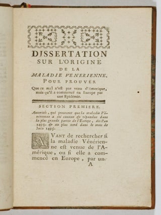Dissertation sur l'origine de la maladie venerienne (Dissertation on the Origin of Venerial Disease)