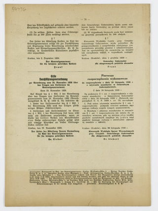 Verordnungsblatt des Generalgouverneurs f&uuml;r die besetzten polnischen Gebiete (Decree of the General Gouvernor of the Occupied Polish Regions / The Appointment of Jewish Councils)