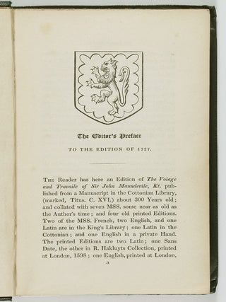 The Voiage and Travaile of Sir John Maundevile, Kr. Which Treateth of the Way to Hierusalem; and of Marvayles of Inde, with other Ilands and Countryes