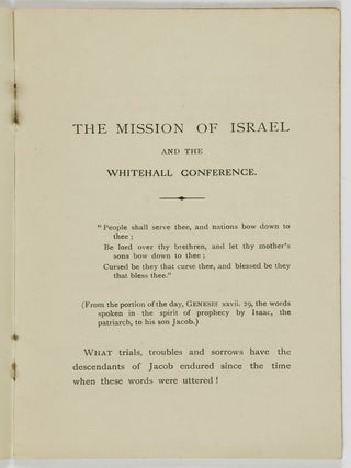 The Mission of Israel and the Whitehall Conference of 1655: A Sermon delivered at the Bayswater Synagogue on December 2nd, 1905