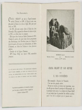 Chana Orloff. Trente reproductiones et documentaires et d'un portrait de l'artiste grav&eacute; sur bois par G. Aubert (Thirty reproductions and documentaries and a portrait of the artist engraved on wood by G. Aubert)