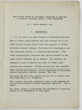 Preliminary Report on Children's Reactions to the War. Including a Critical Survey of the Literature