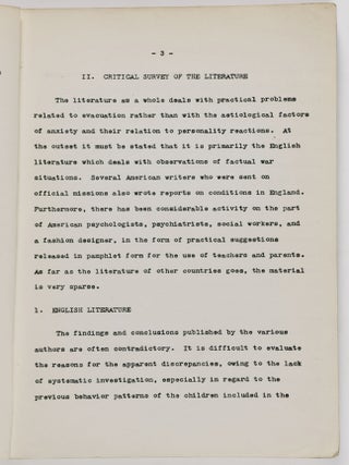 Preliminary Report on Children's Reactions to the War. Including a Critical Survey of the Literature