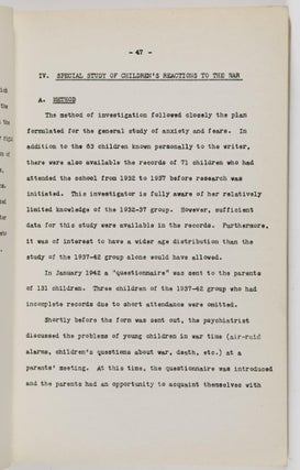 Preliminary Report on Children's Reactions to the War. Including a Critical Survey of the Literature