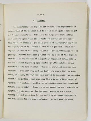 Preliminary Report on Children's Reactions to the War. Including a Critical Survey of the Literature