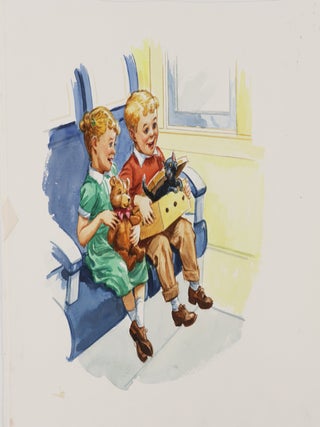 52 Original Dick & Jane Style Children's Book Watercolors Depicting Four Separate Story Lines