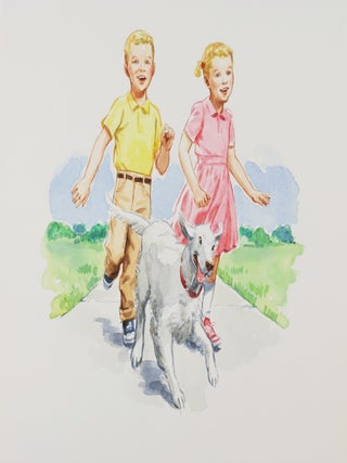 52 Original Dick & Jane Style Children's Book Watercolors Depicting Four Separate Story Lines