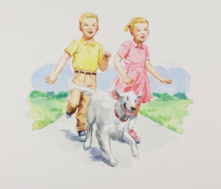 52 Original Dick & Jane Style Children's Book Watercolors Depicting Four Separate Story Lines