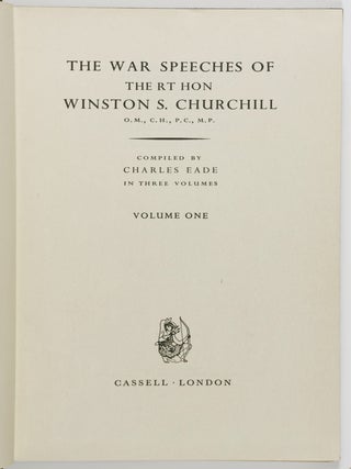 The War Speeches of the RT Hon Winston S. Churchill. 3 Vols.
