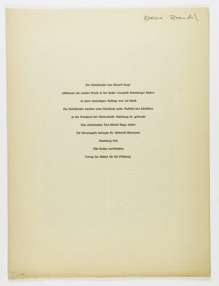 Eduard Hopf. Sechs Holzschnitte (Eduard Hopf. Six Woodcuts)