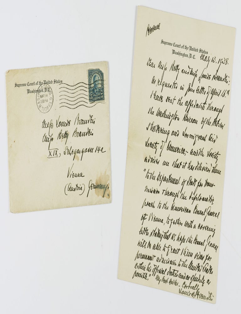 Item #56054 Letter from Supreme Court Justice Louis D. Brandeis to His Second Cousins in Vienna, Betty Brandeis and Louise Brandeis. Louis D. Brandeis.
