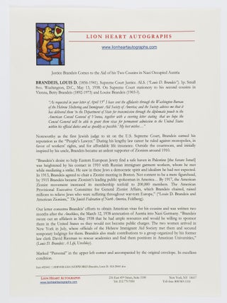 Letter from Supreme Court Justice Louis D. Brandeis to His Second Cousins in Vienna, Betty Brandeis and Louise Brandeis