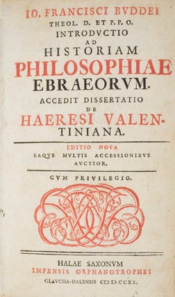 Item #8347 Introductio ad historiam philosophiae ebraeorum. Accedit dissertatio de haeresi...