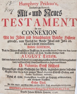 Item #8362 Alt-und Neues Testament in eine Connexion mit der Juden und Benachbarten Völcker...