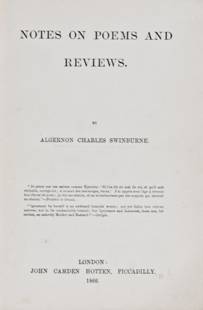 Item #8727 Notes On Poems And Reviews. Algernon Charles Swinburne.