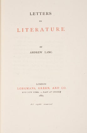Item #9113 Letters on Literature. Andrew Lang